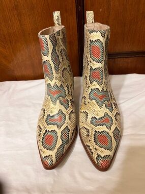 Matisse Snake-Print Ankle Boots in Cream, Red & Teal